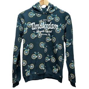 Kids Fox Originals Amsterdam Hoodie Bicycles Teal Soft Cozy Warm EUC 164 / 13-14